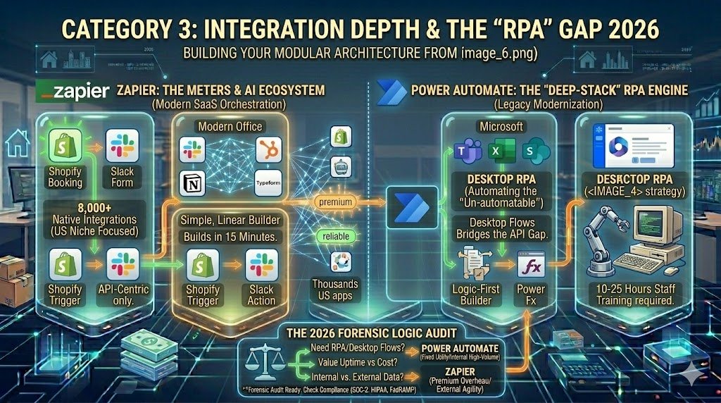 Zapier vs Microsoft Power Automate 2026 – Honest Comparison for US SMBs 5 Integration Depth & The "RPA" Gap