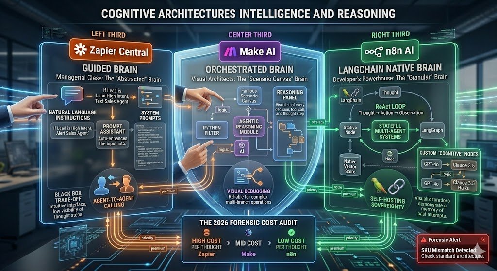 Zapier AI Agents vs Make AI vs n8n AI 2026 – Which is Strongest? 2 Intelligence & Reasoning "Brains"