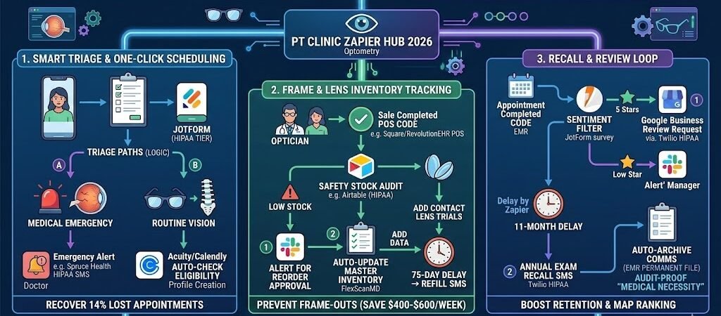Optometrists Zapier Automation: Eye Exam Scheduling & Inventory Tracking 2026 1 Optometrists Zapier Automation: Eye Exam Scheduling & Inventory Tracking 2026