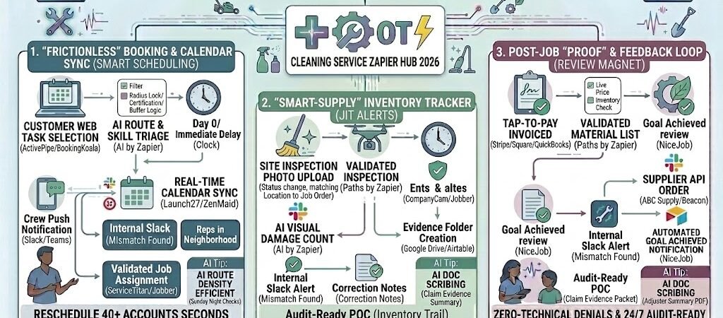 Zapier for Cleaning Services 2026: Automating Booking Sync, Supply Tracking & Review Loops