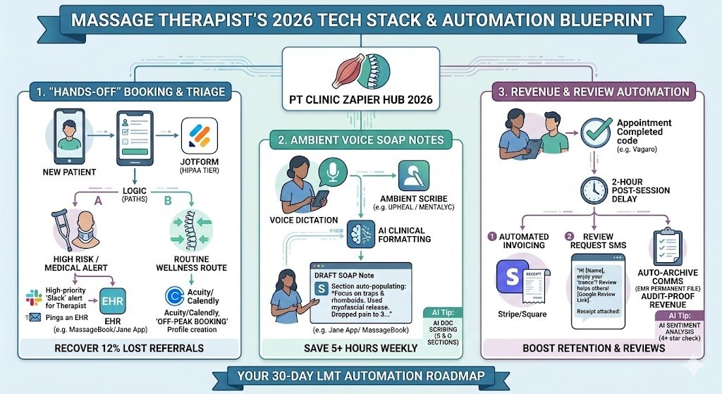 Zapier for Massage Therapists: Automating Booking, SOAP Notes, and Review Requests in 2026