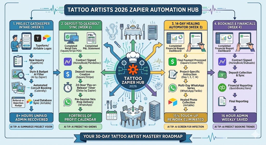 Zapier for Tattoo Artists 2026: Automating Consults, Deposits & Healing