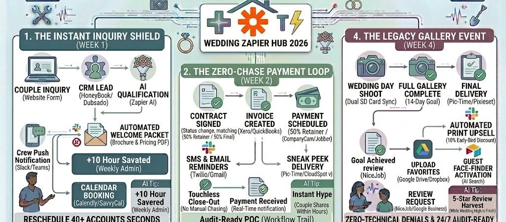Zapier for Wedding Photographers 2026: Automating Client Galleries, Contracts & Payment Workflows