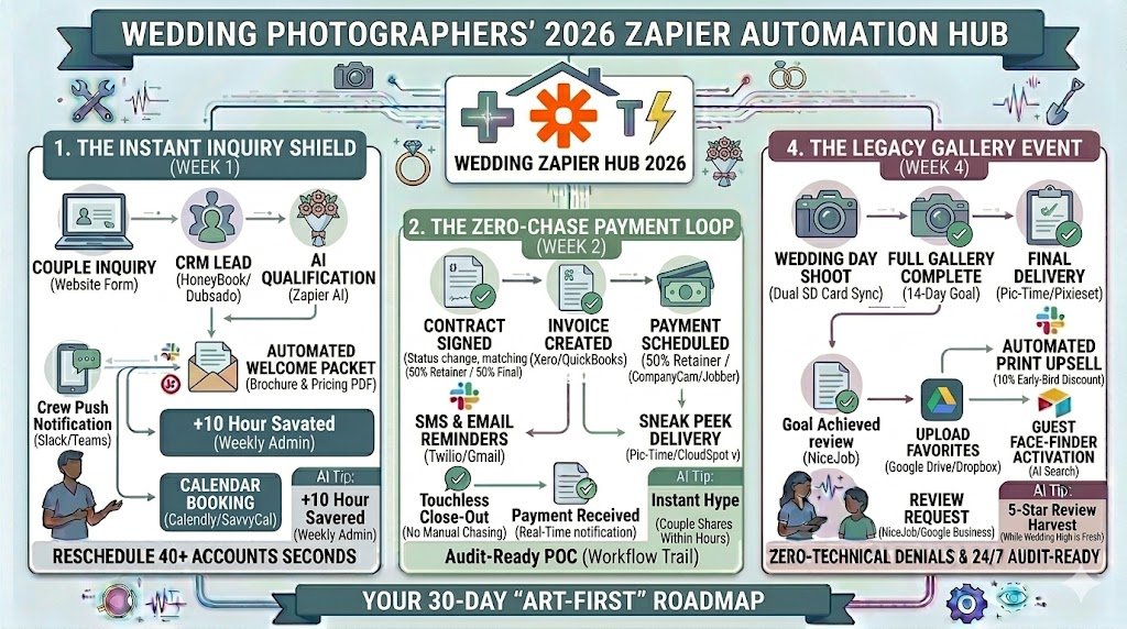 Zapier for Wedding Photographers 2026: Automating Client Galleries, Contracts & Payment Workflows