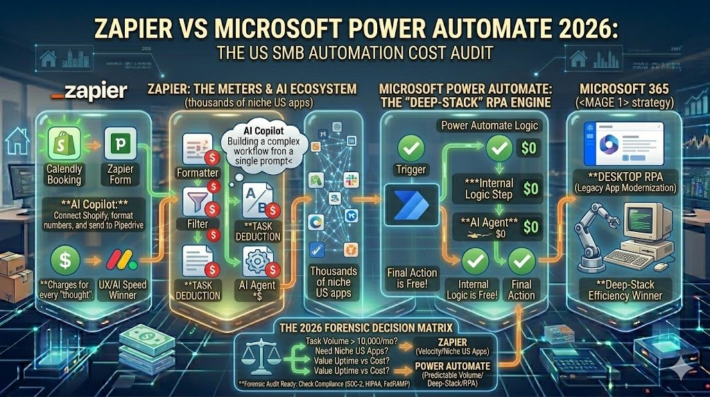 Zapier vs Microsoft Power Automate 2026 – Honest Comparison for US SMBs